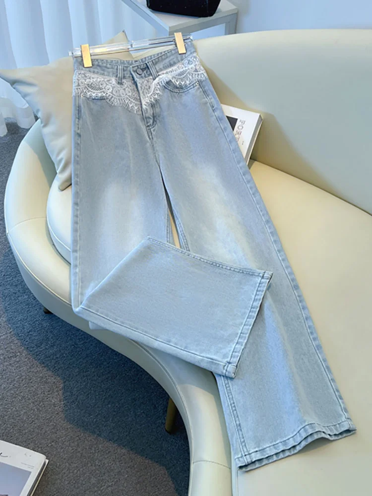Women’s Lace-Spliced Straight Jeans