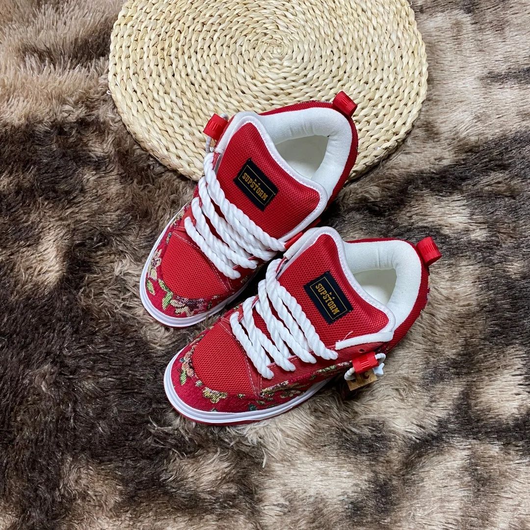 Red Embroidered Loafers