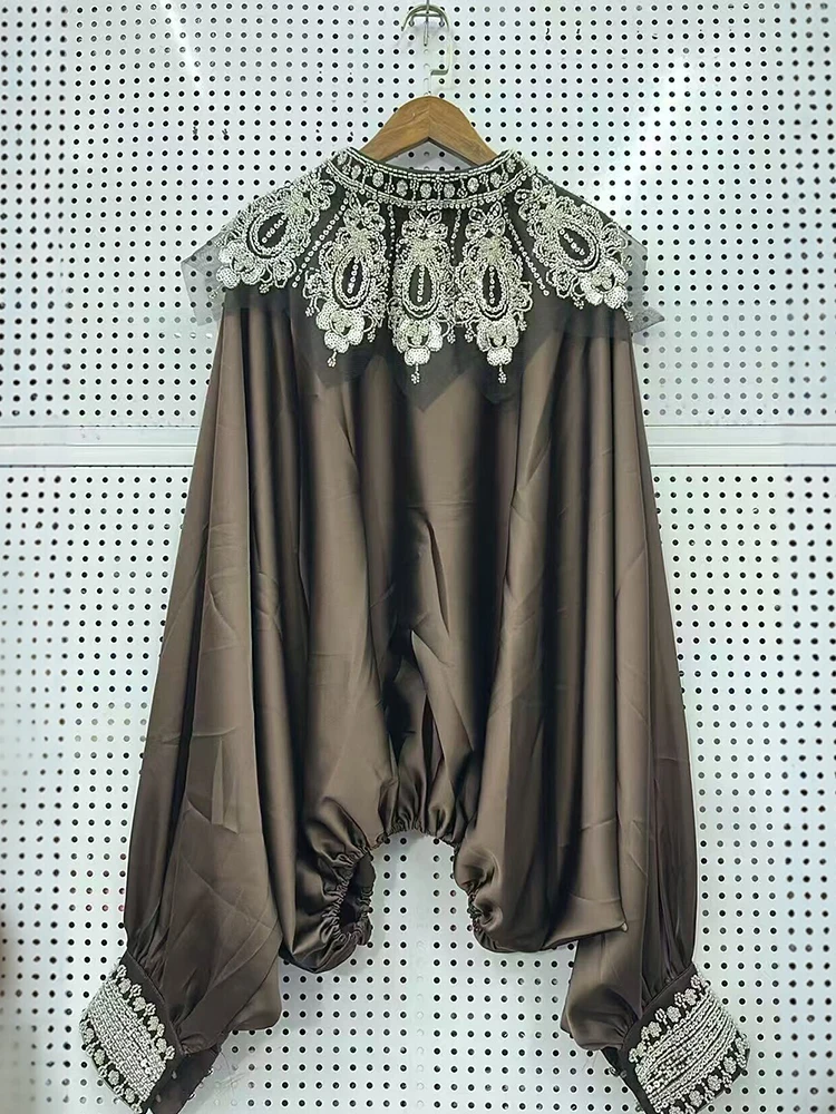 Retro Beaded Poplin Blouse